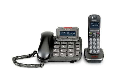Emporia TH21ABB set bestaande uit telefoon met kabel en snoerloos, verlicht display, antwoordapparaat, grote cijfers, handsfree, compatibel met hoorapparaten (HAC), zwart (Italië)