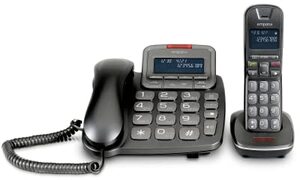 Emporia TH21ABB set bestaande uit telefoon met kabel en snoerloos, verlicht display, antwoordapparaat, grote cijfers, handsfree, compatibel met hoorapparaten (HAC), zwart (Italië)