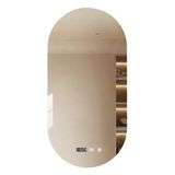 Verlichte Badkamerspiegel. Ovale Led- Wandspiegel met 3 Instelbare Lichtkleuren, Dimbaar, Anti-Condens, Tijd- en Temperatuurweergave. Ideaal voor Badkamer of Kaptafel. (Verticaal – 50x90cm)