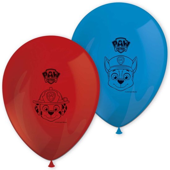 Trademark 8 latex rode en blauwe Paw Patrolâ„¢ ballonnen - Feestdecoratievoorwerp