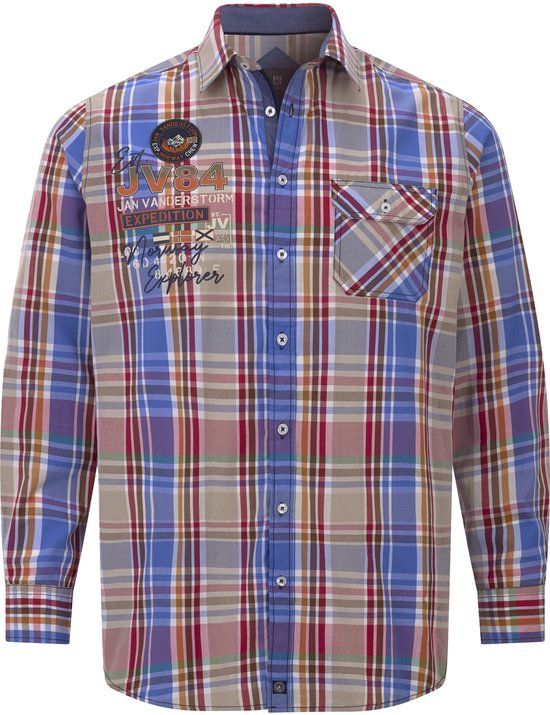 Jan Vanderstorm heren Overhemd - Blauw - Katoen - Gekamd katoen - Lange mouw - Klassieke kraag - Borstzak - Geruit - Knopen - Loose Fit - Casual - XXL