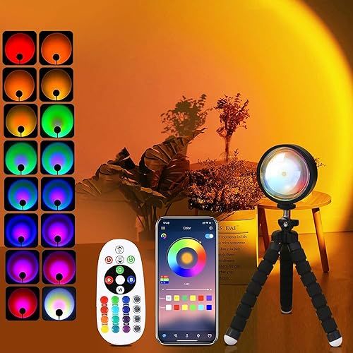 QUIGO Sunset Lamp Zonsonderganglamp Dimbare LED Lamp Voor Slaapkamer, Zonlichtprojector, Sfeerverlichting RGB Nachtlamp, Esthetische Kamerdecoratie