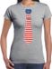 Bellatio Decorations Verkleed shirt voor dames - stropdas Amerika - grijs - supporter - themafeest XS