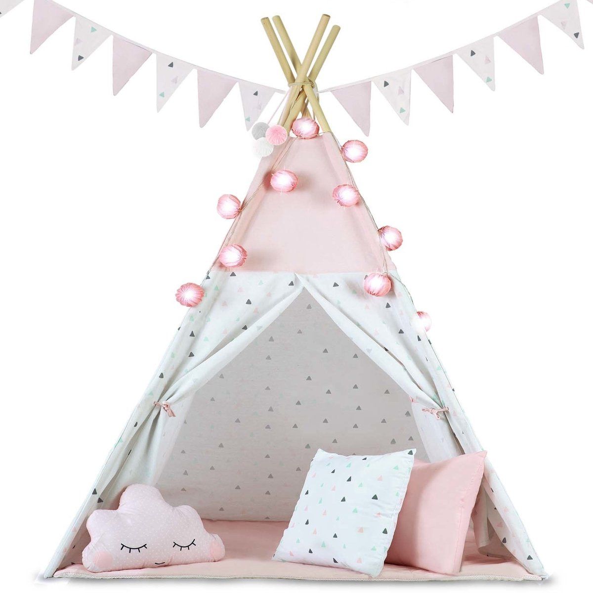 Viking Choice Tipi speeltent met licht & slingers - Roze