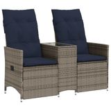 vidaXL Tuinbank 2-zits verstelbaar met tafel poly rattan grijs