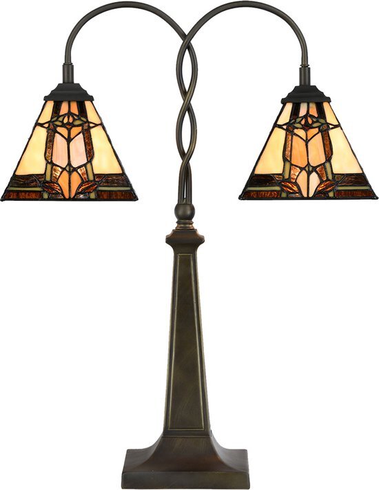 LumiLamp Tiffany Tafellamp 48x66 cm Beige Bruin Glas Tiffany Bureaulamp