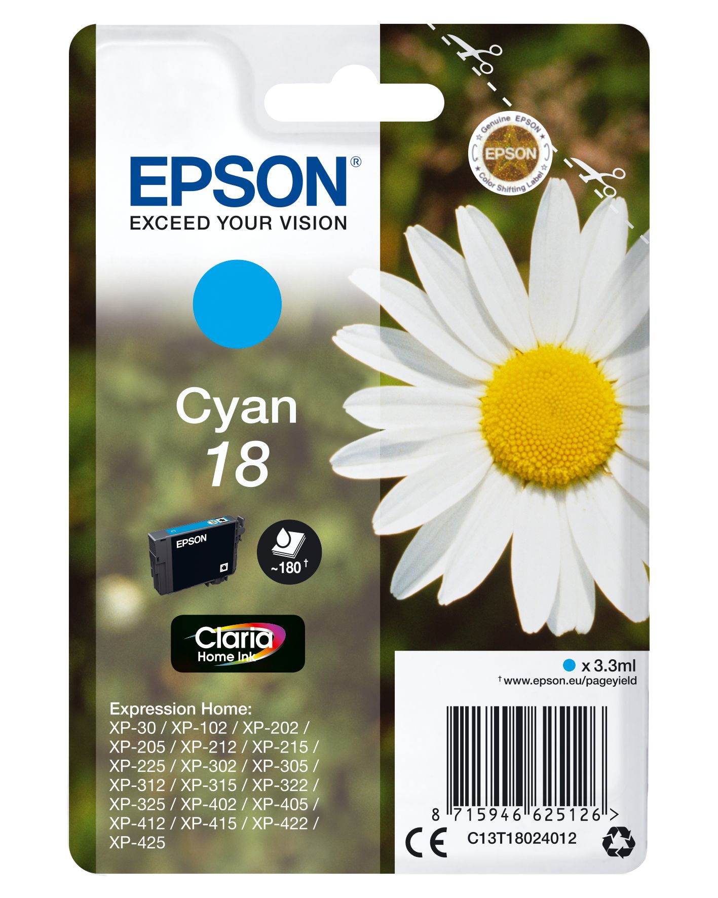Epson C13T18024022 - Original Cyan Ink Cartridge - 180 Pages