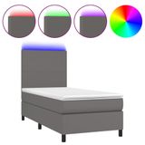 vidaXL Boxspringbed met matras en LED-verlichting, grijs, kunstleer, 200x200 cm