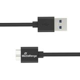 MediaRange USB-A naar Micro-B USB 3.0 data- en oplaadkabel, USB 3.0, 5 Gbps, 5 W max., 50 cm, zwart