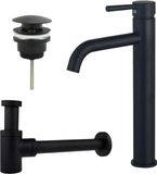 Fortifura Calvi Wastafelkraanset - verhoogde wastafelkraan - klikwaste plug - verlaagde design sifon - mat zwart