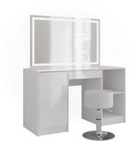Vicco Sherry Kaptafel set met kruk – 128.2 cm met LED-spiegel en kruk Wit/wit hoogglans