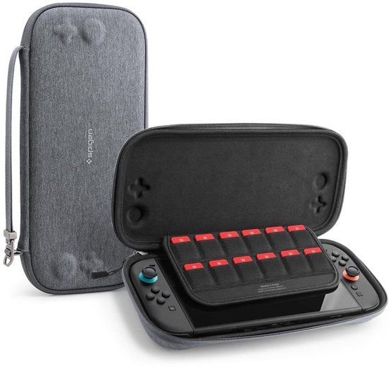 Spigen Klasden 2 Oberghoes | Geschikt voor Nintendo Switch 2 | Schokabsorberend | 12 Gamekaart Slots | Pouch met Draagriem | Draagtas | Grijs
