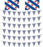 Merkloos / Sans marque Friesland decoratie pakket met 2 Friese vlaggen en 6 vlaggenlijnen - Elfstedentoch/ Friesland versiering