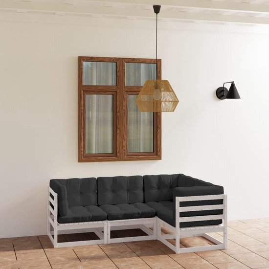The Living Store - Tuinset - Grenenhout - Wit - 70 x 70 x 67 cm - Inclusief Kussens