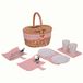 UNUS Picknickmand voor kinderen ovaal met servies voor 2 personen 29x22x31 cm roze