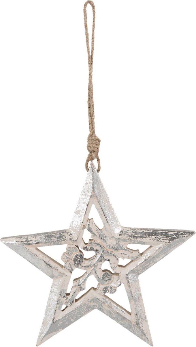 Clayre & Eef Decoratie Hanger Ster 6H1524M - Wit - Hout - 20 cm