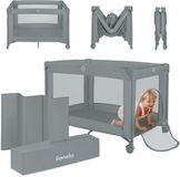 Lionelo Amelie Campingbedje 3in1: Baby bed + Reisbedje + Box – met Comfortabele Matras – Compact en Licht – Zij-ingang – Reistas – 70x100 cm