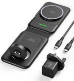 INIU 3-in-1 Draadloze Oplader, 15W draadloze Oplaadstandaard voor iPhone 16 15 14 13 12 Pro Max Mini, iWatch 7 6 5 4 3, AirPods 3 2 1 pro