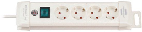 Brennenstuhl Premium-Line Stekkerdoos - 4-voudig - Met schakelaar - 1.8m kabel - Wit