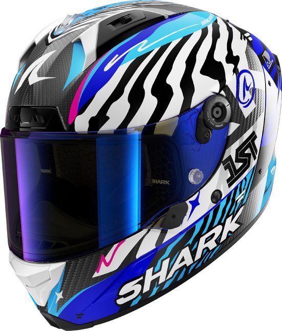 Shark Aeron Speed Fancy Carbon Helm - Wit/blauw
