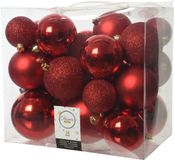 Decoris Boules de Noël - 26 pièces - Rouge - Plastique - Décoration de Noël