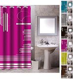 MSV Anti-schimmel textiel douchegordijn "Graphics" roze, antibacterieel, met 12 douchegordijnringen, polyester, 180 x 200 cm