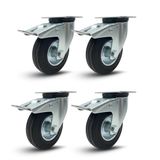 Zwenkwielen met rem, 100 mm, 4 stuks