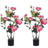 Zstar 2 stuks kunstpioenrozen in pot van 70 cm met groene bladeren, decoratie voor woonkamer, kantoor, thuis, roze