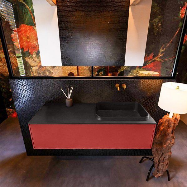 Mondiaz ERIN 120cm badmeubelset onderkast Fire met 1 lade + Wastafel RIDGE rechts