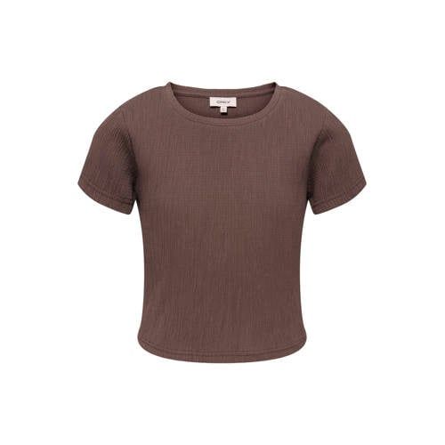 ONLY KIDS ONLY GIRL T-shirt met textuur donkerbruin