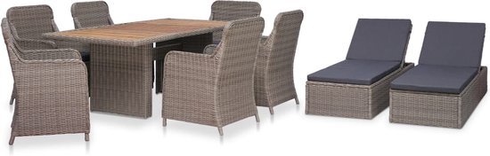 vidaXL 9-delige Tuinset poly rattan bruin