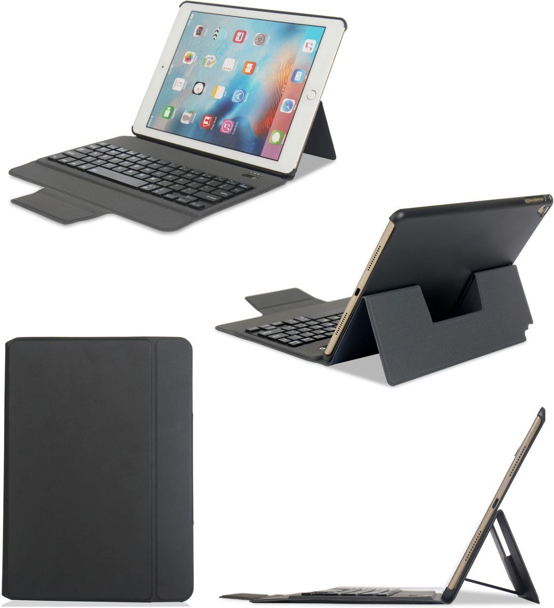 Ntech - iPad 9.7 2018 / 9.7 2017 Slim Folio Toetsenbord Hoes / Bluetooth Keyboard met stand QWERTY Zwart