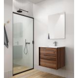 Saniclass Prime Essential Badkamermeubelset - 60x55x46cm - 1 ovale wasbak wit - 1 kraangat - 2 lades - rechthoekige spiegel - noten (hout)