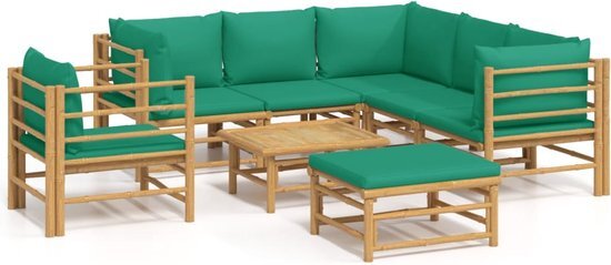 vidaXL 8-delige Loungeset met kussens bamboe groen