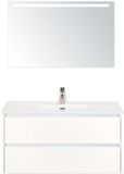 BES LED Dante Badmeubelset 100 cm - Wit Hoogglans - Keramische Wastafel Wit Cover met Sence Spiegel