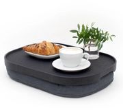 Bosign - Plateau pour genoux - Laptray - Curveline - Antidérapant - Bois de saule noir – Ovale – Large – 47 x 34 x 6,5 cm