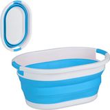 Merkloos Relaxdays Opvouwbare wasmand - 24 liter - Kunststof - Blauw-wit