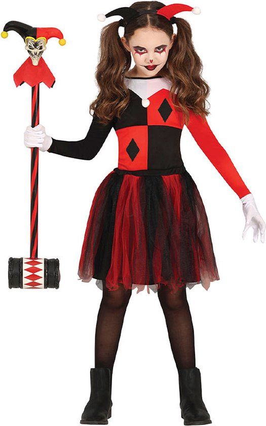 Fiestas Guirca - Harlequin Meisjes Halloween Kostuum (5-6 jaar) - Clown - Rood/Zwart