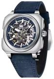 Pagani Design Montre homme, Magnétique, automatique, avec bracelet en cuir véritable, squelette, argent bleu