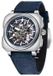 Pagani Design Montre homme, Magnétique, automatique, avec bracelet en cuir véritable, squelette, argent bleu