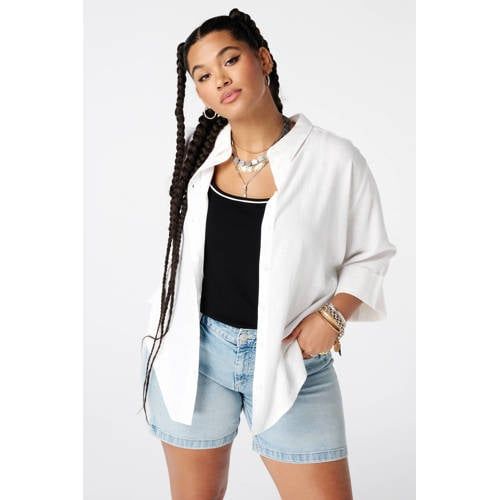 MS Mode Blouse Plus Size met linnen - wit