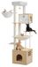 Poteau griffoir en bois pour chats - Tour d'escalade XL 190 cm - Niches et hamacs extra larges - 5 niveaux - Tapis griffoir en sisal - Bol d'alimentation - Beige
