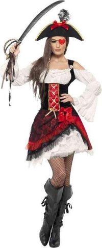 Glamorous Lady Pirate Costume - Red - Size S