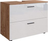 Vicco Irma Wastafelonderkast – 80 x 58.6 cm Wit hoogglans/goud power eiken