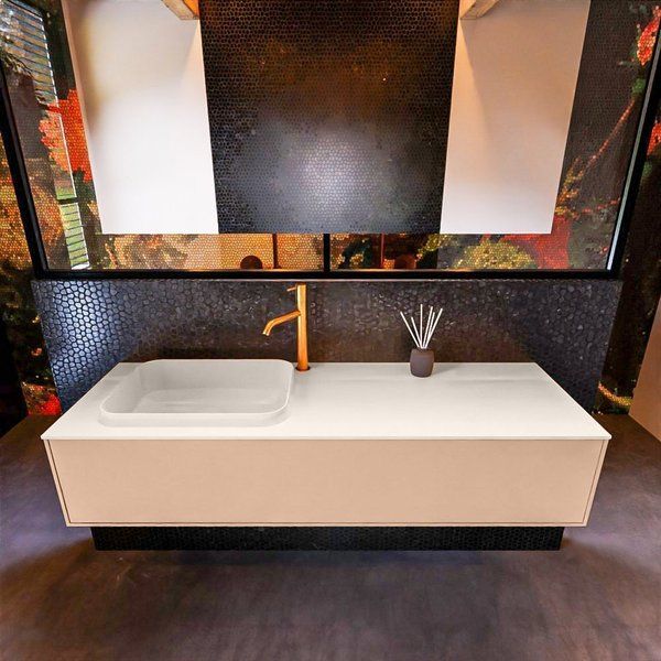 Mondiaz ERIN 150cm badmeubelset onderkast Rosee met 1 lade + Wastafel RIDGE links Linen