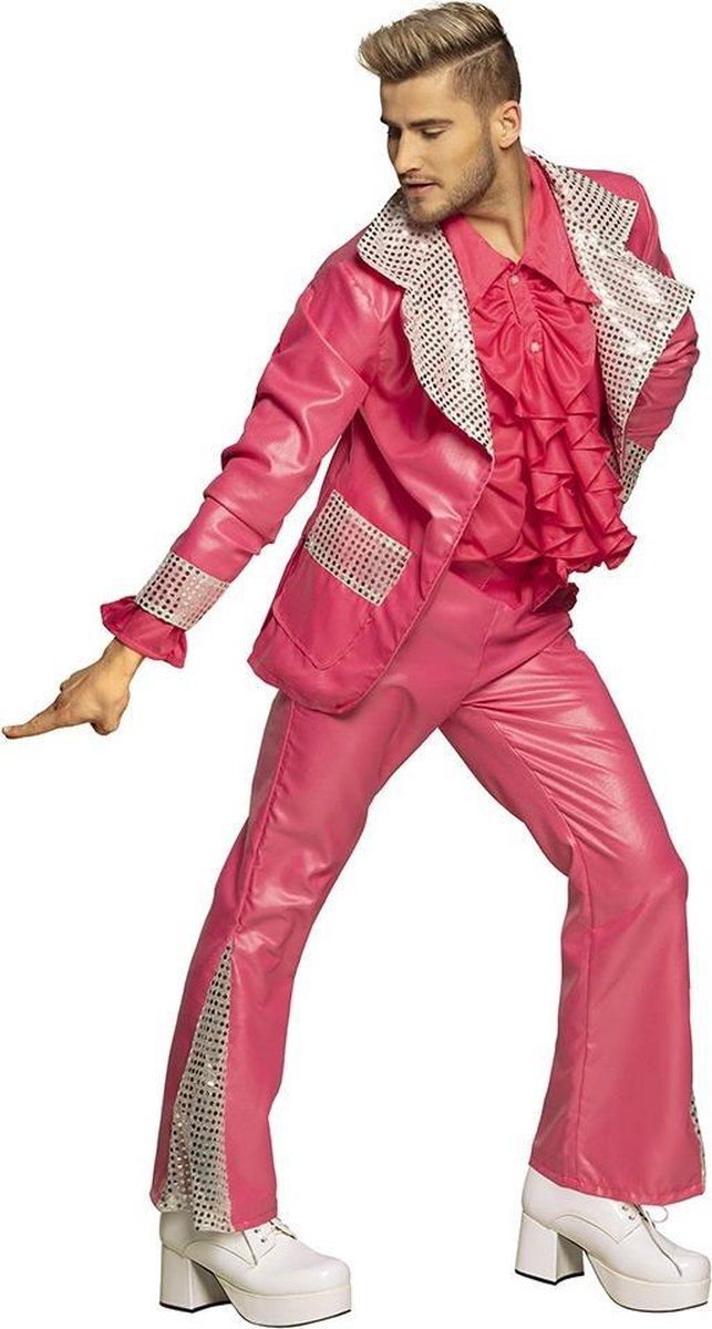 Boland Verkleedkostuum Disco King Heren Roze 3-delig Maat 58/60