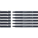 Schneider Pictus Fineliner viltstiften, fijne punt, lijndikte 0,2 mm, onuitwisbare inkt, metalen punt, behuizing 85% gerecycled kunststof, zwart, 6 stuks