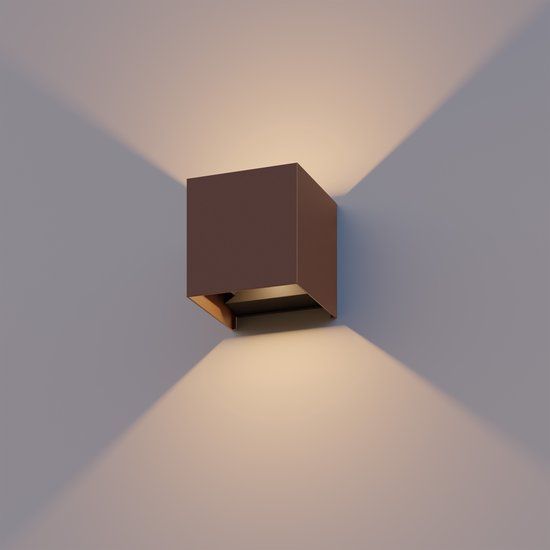 Calex Bari LED Cube Wall Light - Rust - Up & Down - 7W - Outdoor & Indoor
