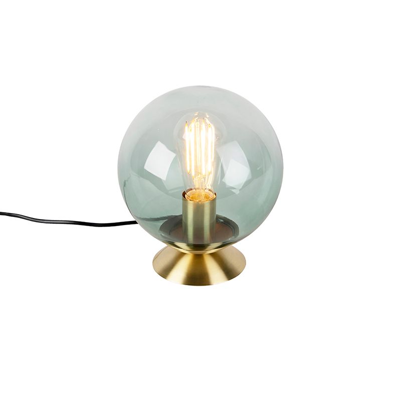 QAZQA Art deco tafellamp messing met groen glas - Pallon - 8718881086533