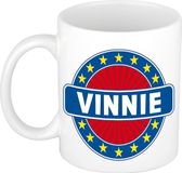 Bellatio Decorations Vinnie voornaam koffiemok - wit/blauw - 300 ml